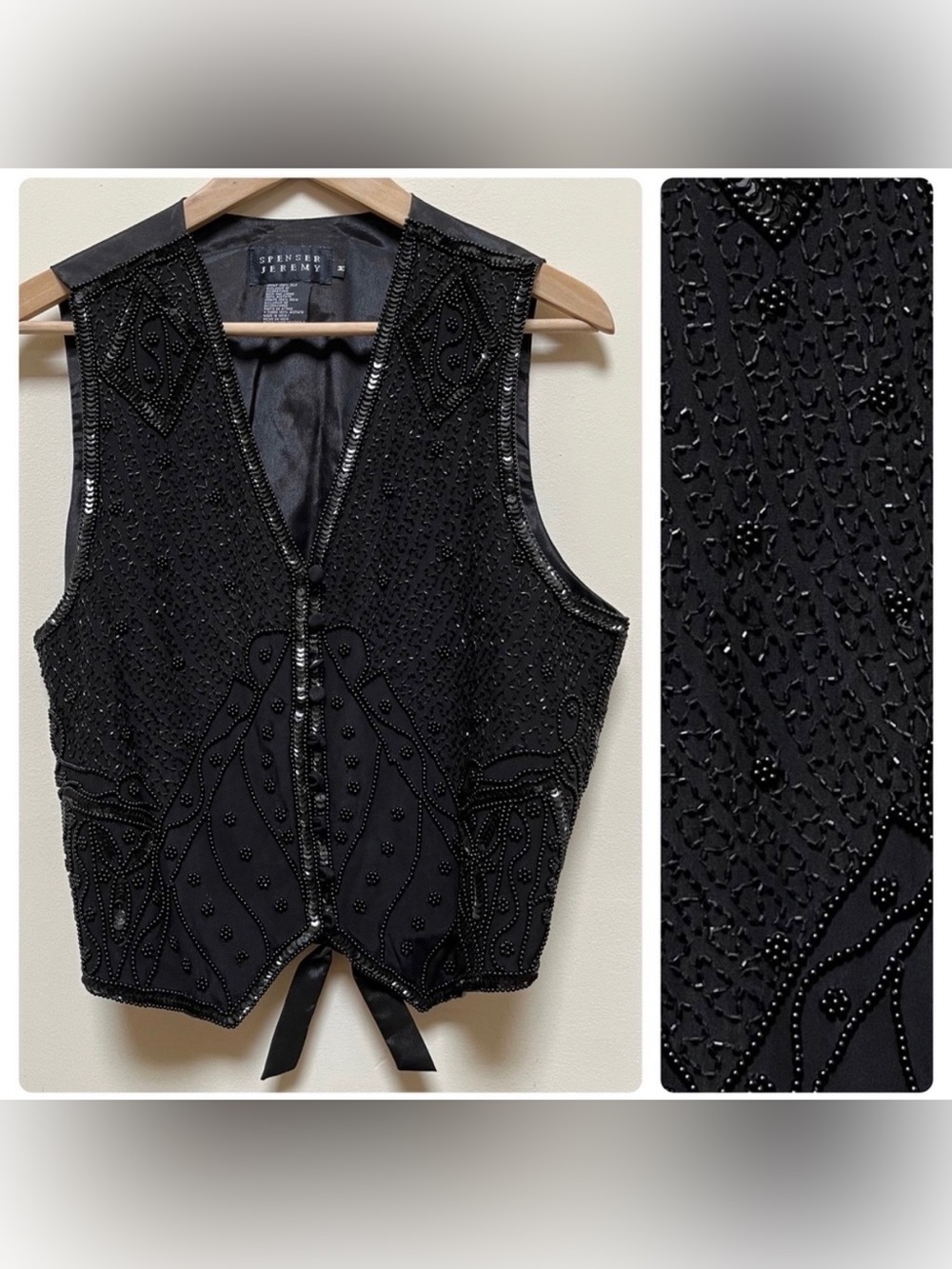 Vintage Spenser Jeremy Black Beaded V-Neck Vest